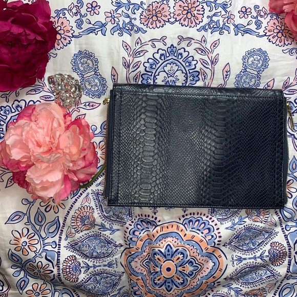 BCBG Navy Snakeskin Envelope Clutch - Picture 3 of 8